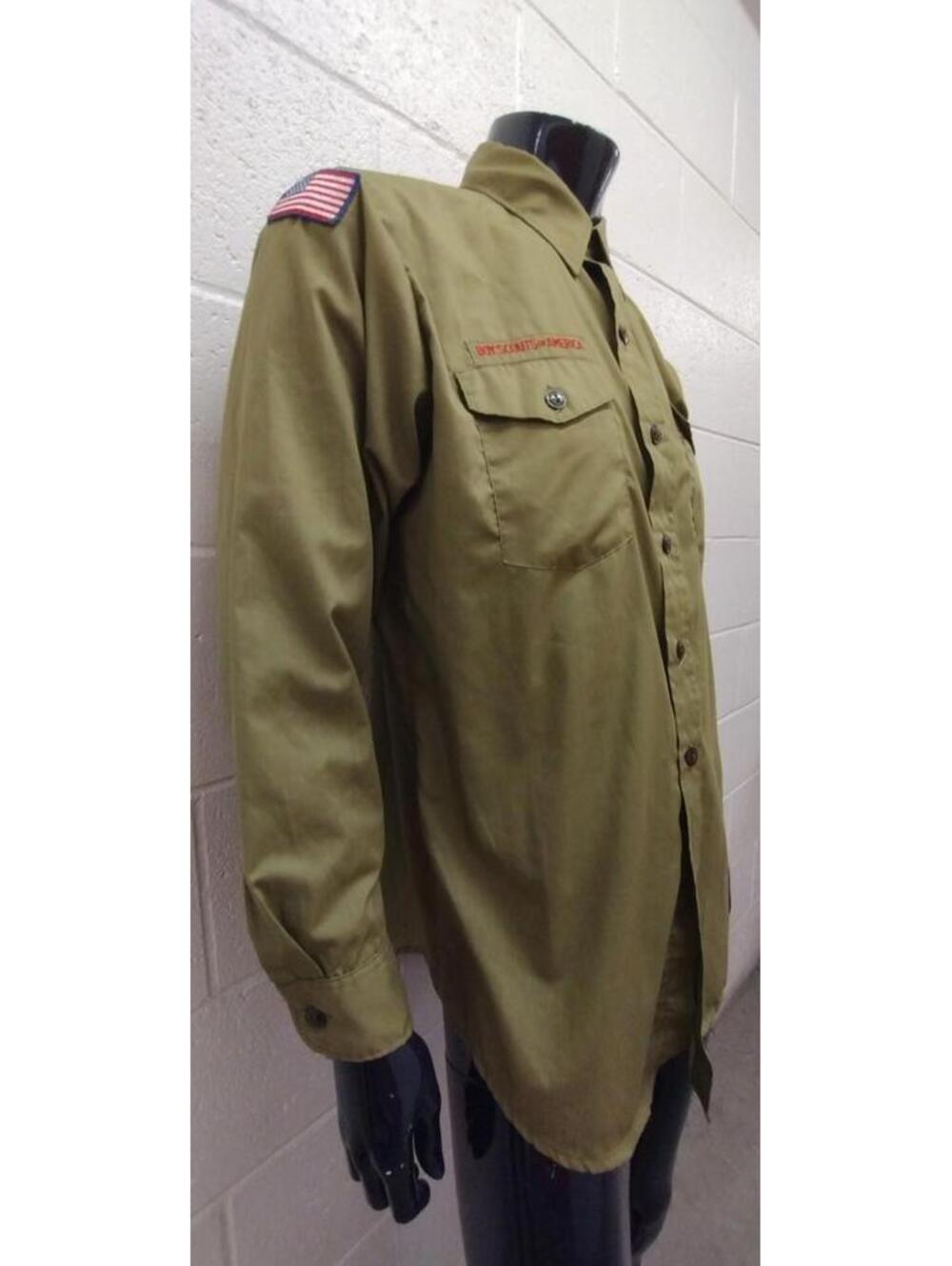 Vintage Adult Shirt BOY SCOUTS AMERICA Long Sleeve Avocado Green Neck 15 1/2 L